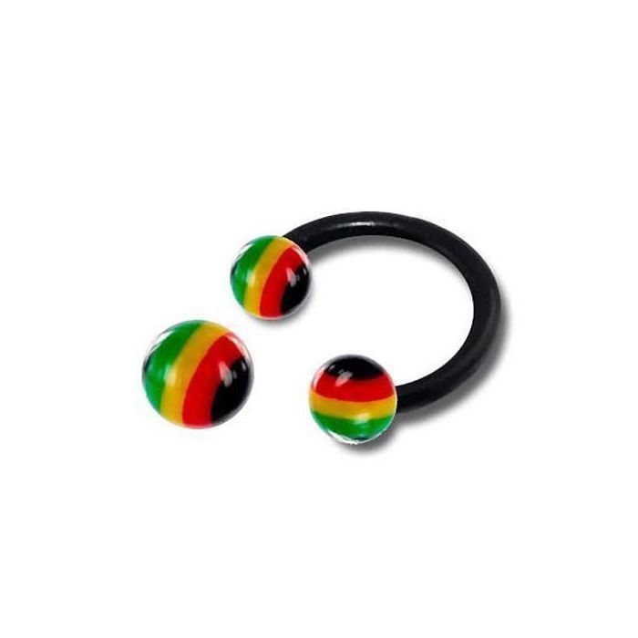 KODY PIERCING Labret Fer à Cheval Boules Rasta Jamaïque Flexible Noir 8mm – Couleurs Soleil