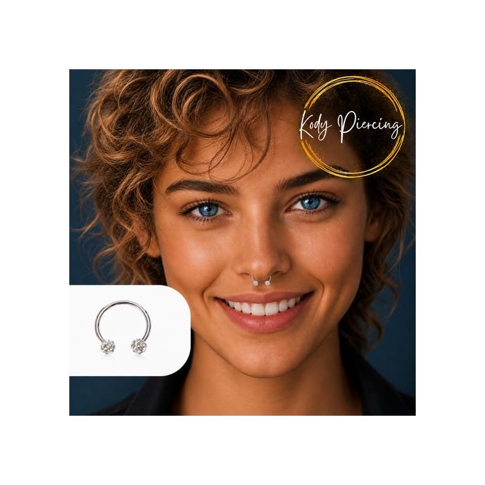KODY PIERCING Anneau Septum Fer à Cheval Piercing Acier Boules Cristal Blanc - Pureté Cristalline et Grâce Souveraine