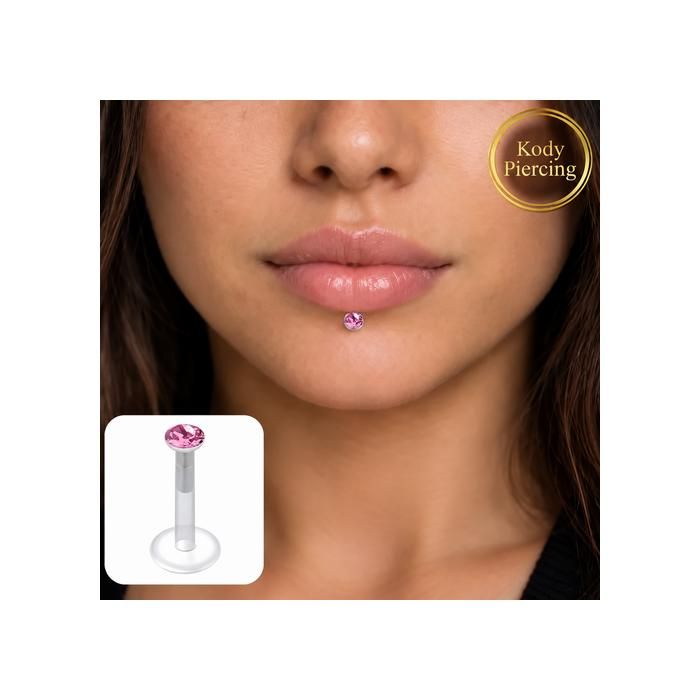 KODY PIERCING Piercing Labret Cristal Rose Tige 10 mm - Douceur Romantique et Éclat Intemporel