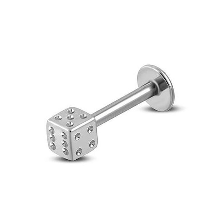 KODY PIERCING Piercing Labret Dé Cube Acier Chirurgical Tige 8mm Style Jeu Élégant