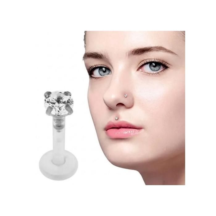 KODY PIERCING Labret Tige Souple Transparente Cristal Rond Serti Argent Tige 8 mm - Pureté Cristalline et Grâce Souverai