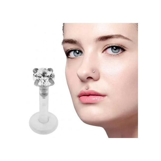 KODY PIERCING Labret Tige Souple Transparente Cristal Rond Serti Argent Tige 8 mm - Pureté Cristalline et Grâce Souverai