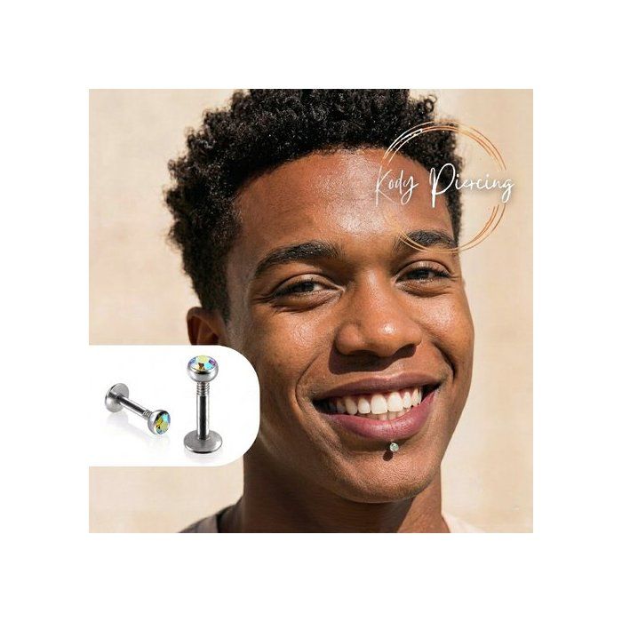 KODY PIERCING Piercing Labret Cristal Blanc Irisé Acier Tige 6 mm - Pureté Cristalline et Grâce Souveraine