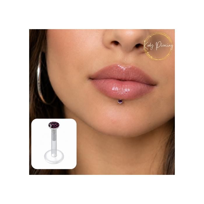 KODY PIERCING Piercing Labret Tige Souple Transparente Cristal Violet - Pureté Cristalline et Élégance Mystique