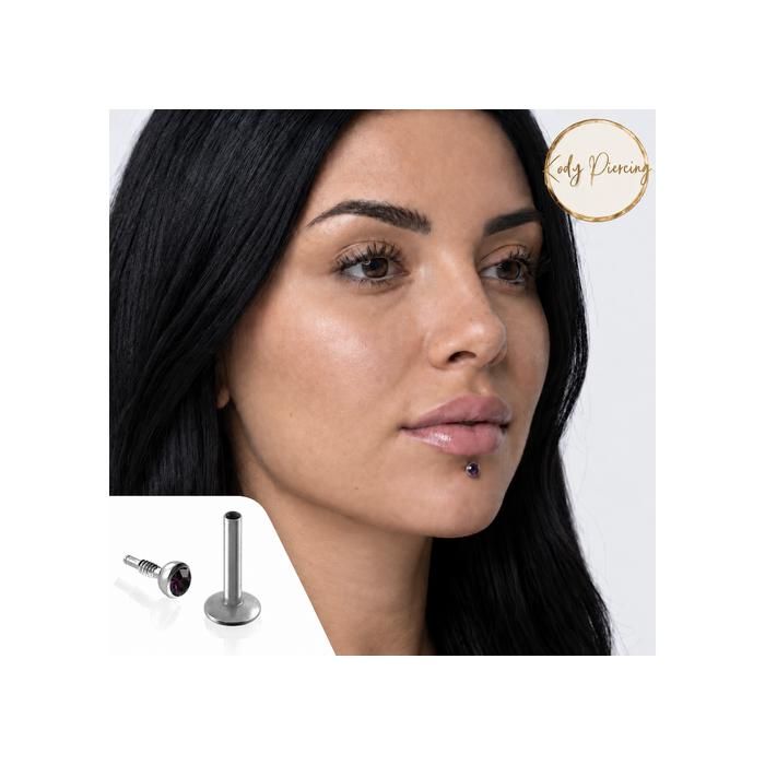 KODY PIERCING Piercing Labret Cristal Violet Acier Tige 8 mm - Pureté Cristalline et Grâce Souveraine