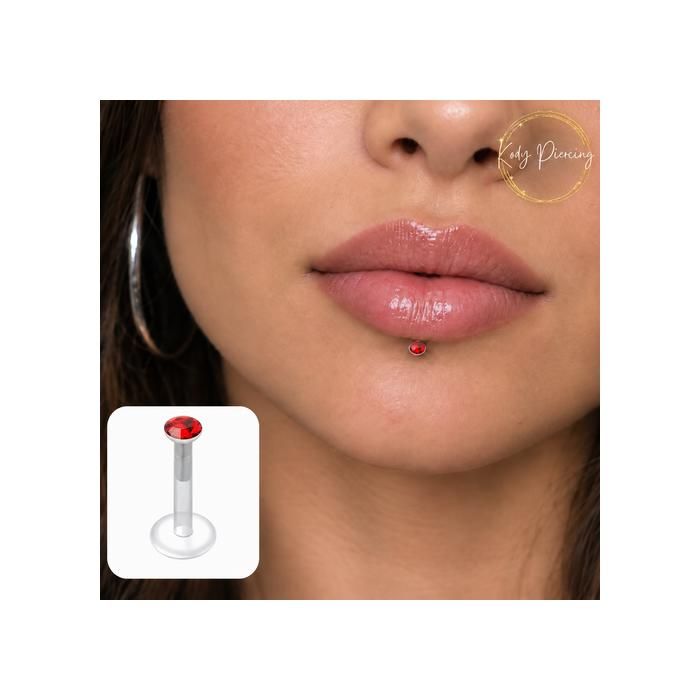 KODY PIERCING Piercing Labret Cristal Rouge Tige 8 mm - Douceur Romantique et Éclat Intense