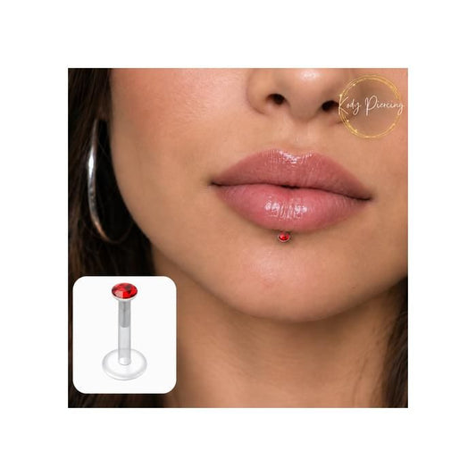 KODY PIERCING Piercing Labret Cristal Rouge Tige 8 mm - Douceur Romantique et Éclat Intense