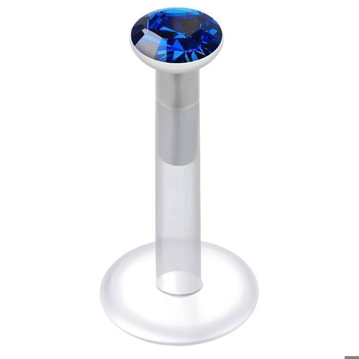 KODY PIERCING Piercing Labret Cristal Bleu Foncé Tige 10 mm - Pureté Cristalline et Éclat Profond