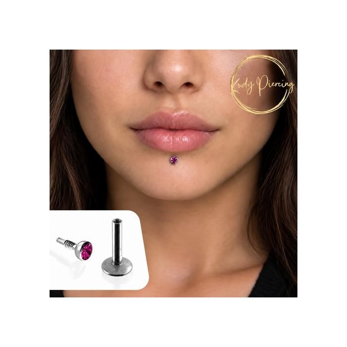 KODY PIERCING Piercing Labret Cristal Rose Acier Tige 8 mm - Douceur Romantique et Éclat Intemporel