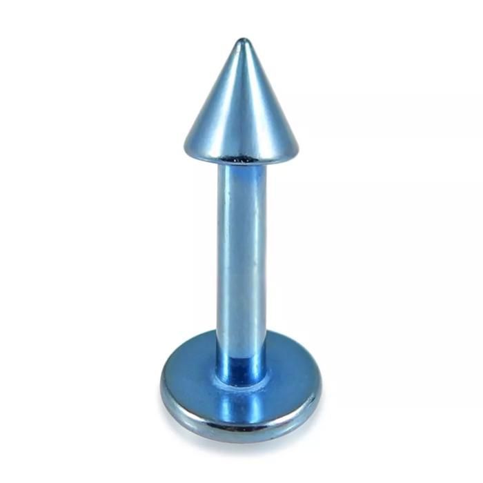 KODY PIERCING Labret Titane G23 Bleu Motif Cône Tige 8 mm - Style Affirmé et Éclat Captivant