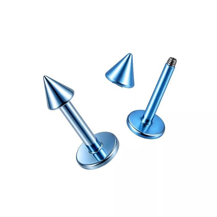KODY PIERCING Labret Titane G23 Bleu Motif Cône Tige 8 mm - Style Affirmé et Éclat Captivant