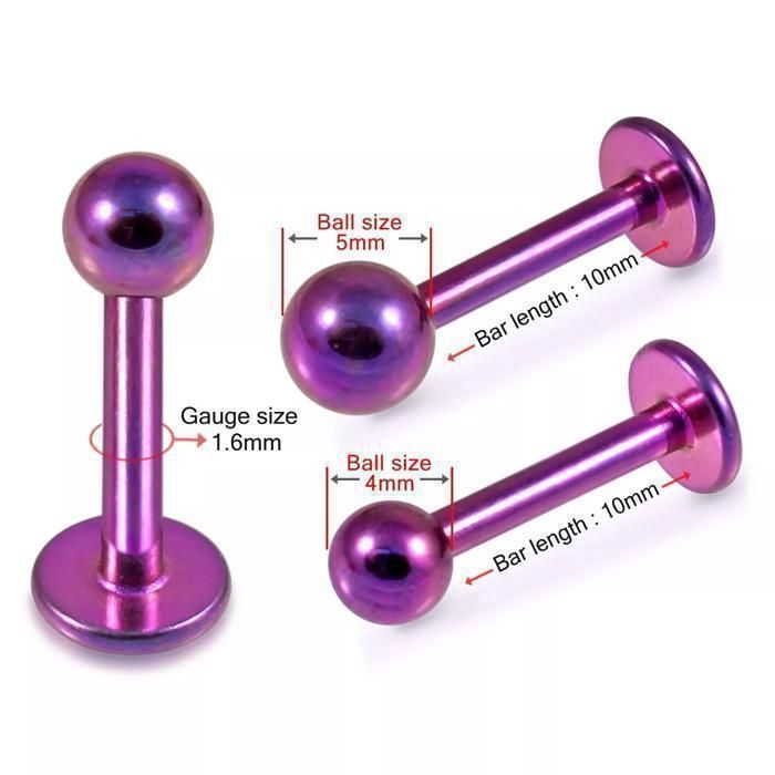 KODY PIERCING Piercing Labret Boule Violette Titane G23 Tige 8mm - Élégance Poétique et Légèreté Absolue