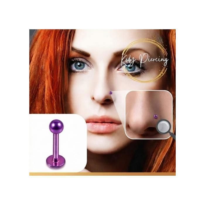 KODY PIERCING Piercing Labret Boule Violette Titane G23 Tige 8mm - Élégance Poétique et Légèreté Absolue