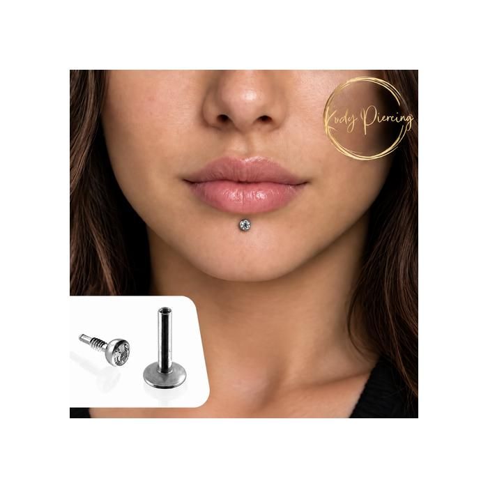 KODY PIERCING Piercing Labret Cristal Blanc Acier Tige 8 mm - Pureté Cristalline et Grâce Souveraine