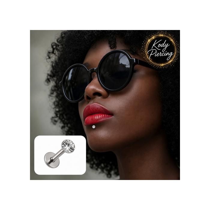 KODY PIERCING Piercing Labret Boule Cristal Blanc Résine Acier Tige 8 mm - Pureté Cristalline et Grâce Souveraine