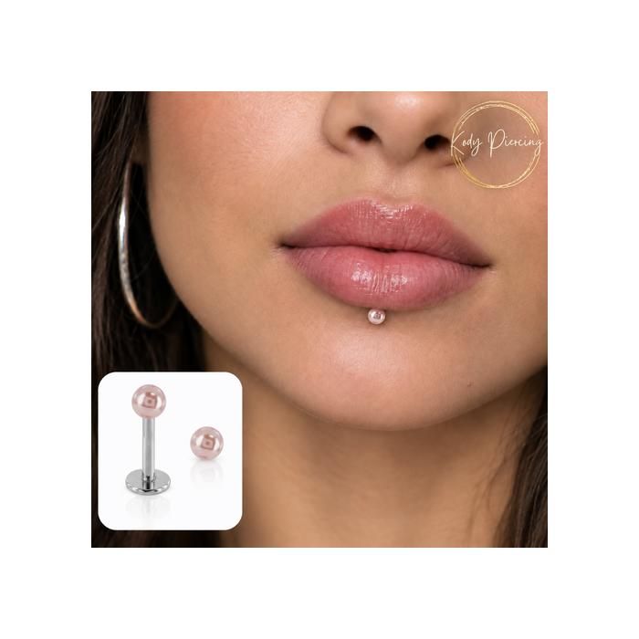 KODY PIERCING Piercing Labret Acier Chirurgical Boule Perle Rose Nacrée Tige 10 mm – Élégance Poétique et Légèreté Absol