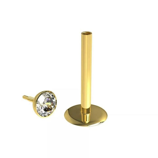 KODY PIERCING Piercing Labret Cristal Blanc Or Jaune Tige 8 mm - Pureté Cristalline et Grâce Souveraine