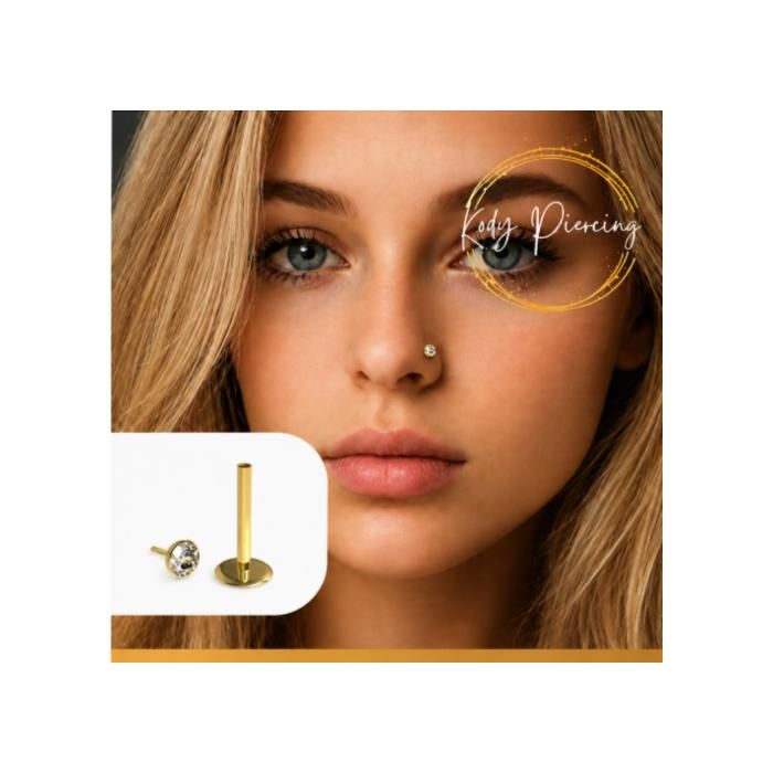 KODY PIERCING Piercing Labret Cristal Blanc Or Jaune Tige 8 mm - Pureté Cristalline et Grâce Souveraine