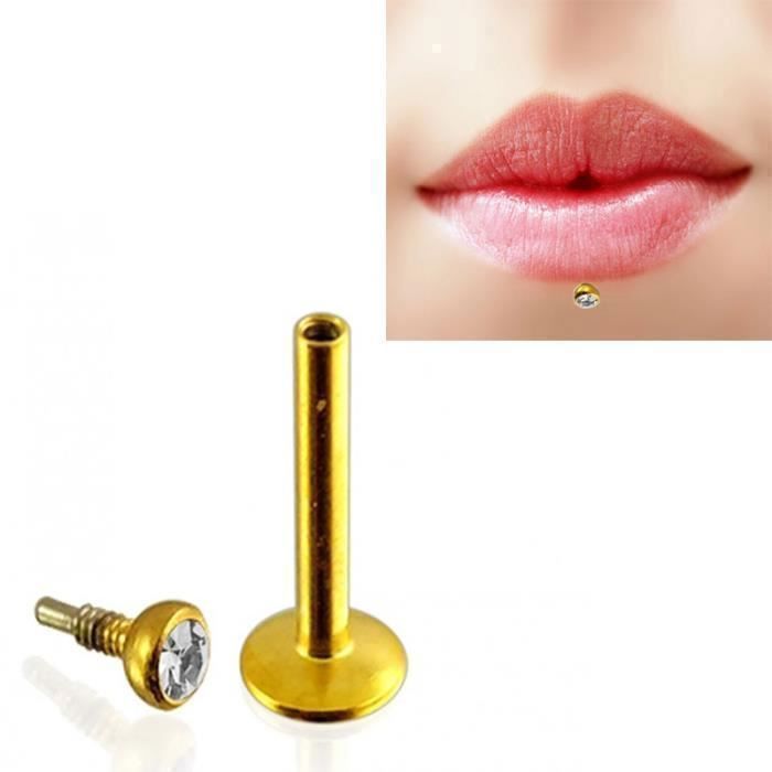 KODY PIERCING Piercing Labret Cristal Blanc Or Jaune Tige 8 mm - Pureté Cristalline et Grâce Souveraine