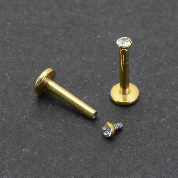 KODY PIERCING Piercing Labret Cristal Blanc Or Jaune Tige 8 mm - Pureté Cristalline et Grâce Souveraine