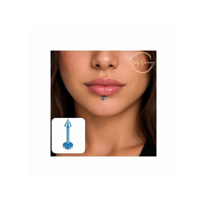 KODY PIERCING Labret Cône Acier Chirurgical Aqua Anodisé 14G Tige 10 mm - Style Affirmé et Éclat Captivant
