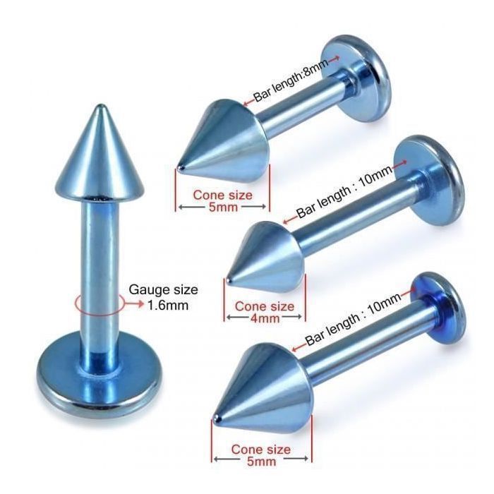 KODY PIERCING Labret Cône Acier Chirurgical Aqua Anodisé 14G Tige 10 mm - Style Affirmé et Éclat Captivant