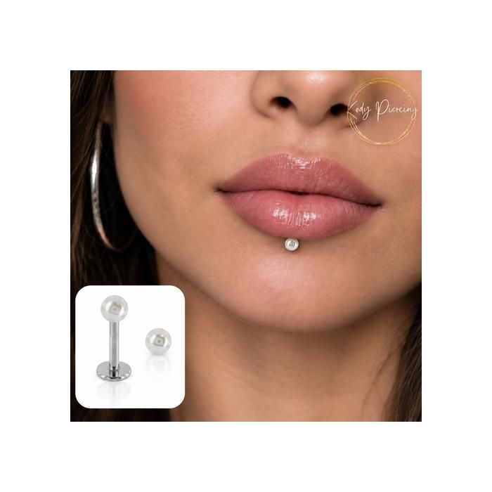 KODY PIERCING Piercing Labret Acier Chirurgical Boule Perle Blanche Nacrée Tige 6 mm – Élégance Poétique et Légèreté Abs