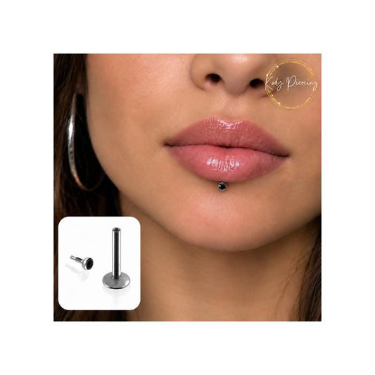 KODY PIERCING Piercing Labret Cristal Noir Acier Tige 10 mm - Style Affirmé et Éclat Mystérieux