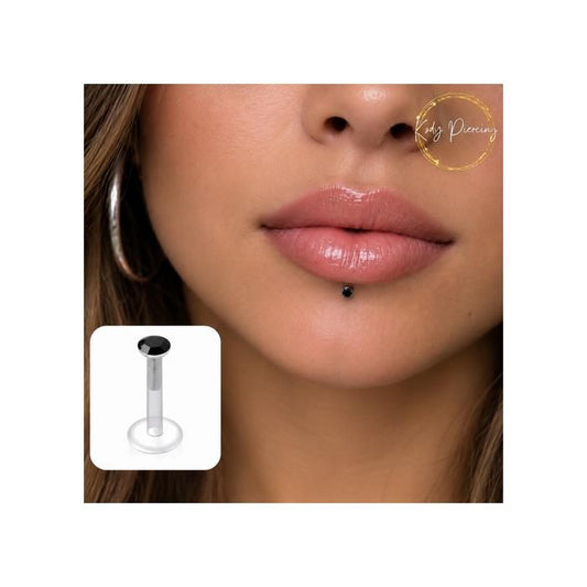 KODY PIERCING Piercing Labret Cristal Noir Tige 10 mm - Élégance Mystérieuse et Éclat Intemporel
