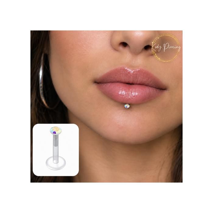 KODY PIERCING Piercing Labret Cristal Blanc Irisé Zircons Multicolores Tige 8 mm - Pureté Cristalline et Grâce Souverain