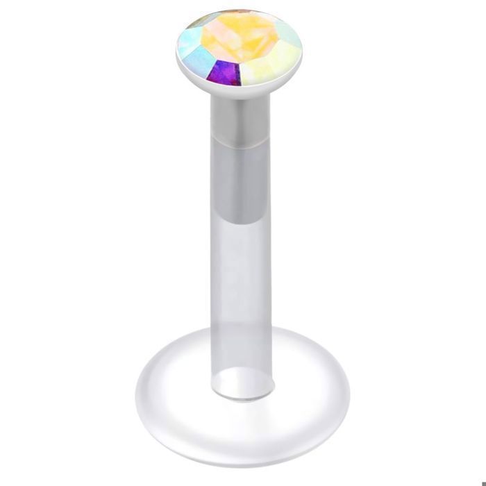 KODY PIERCING Piercing Labret Cristal Blanc Irisé Zircons Multicolores Tige 8 mm - Pureté Cristalline et Grâce Souverain