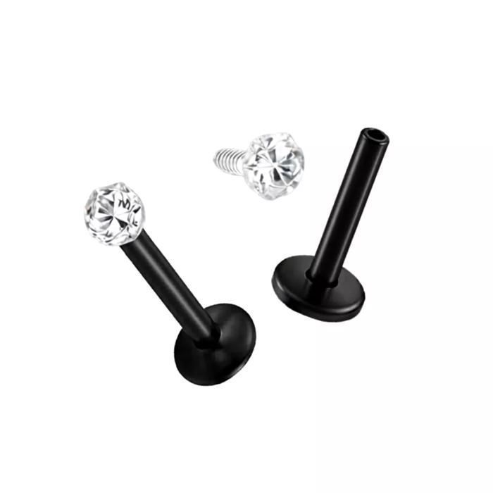 KODY PIERCING Labret Acier Noir Cristal Serti Tige 6 mm - Style Affirmé et Éclat Captivant