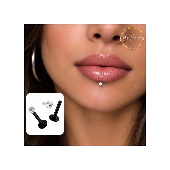 KODY PIERCING Labret Acier Noir Cristal Serti Tige 6 mm - Style Affirmé et Éclat Captivant