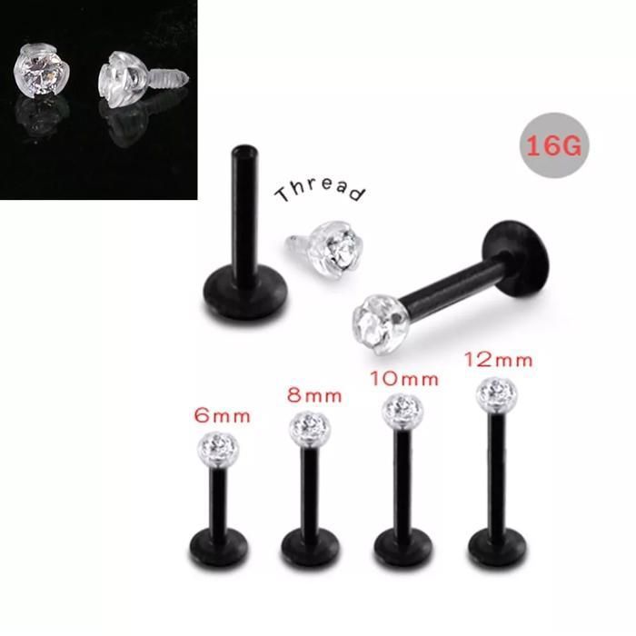 KODY PIERCING Labret Acier Noir Cristal Serti Tige 6 mm - Style Affirmé et Éclat Captivant