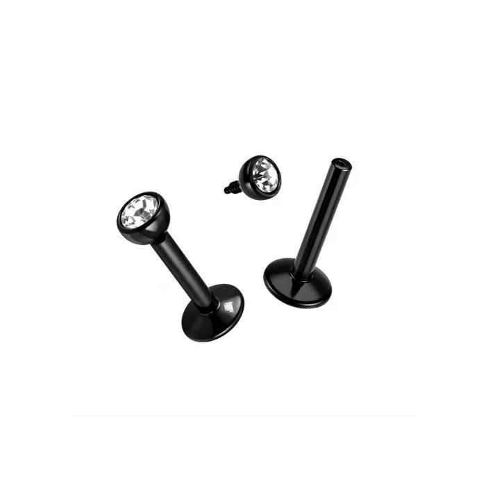 KODY PIERCING Labret Acier Noir Anodisé Cristal Serti Tige 8 mm - Style Affirmé et Éclat Captivant