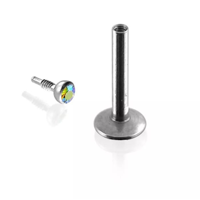 KODY PIERCING Piercing Labret Cristal Blanc Irisé Acier Tige 8 mm - Pureté Cristalline et Grâce Souveraine