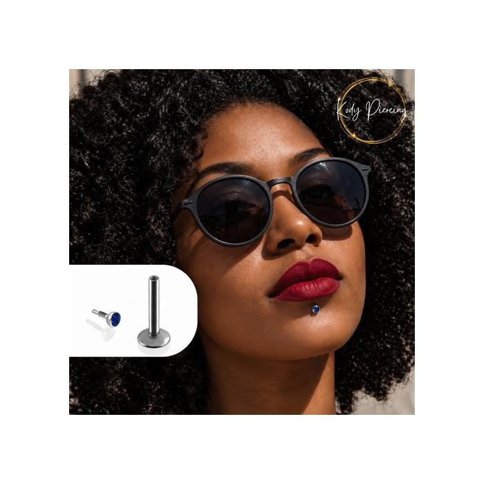 KODY PIERCING Piercing Labret Cristal Bleu Foncé Acier Tige 8 mm - Pureté Cristalline et Grâce Souveraine