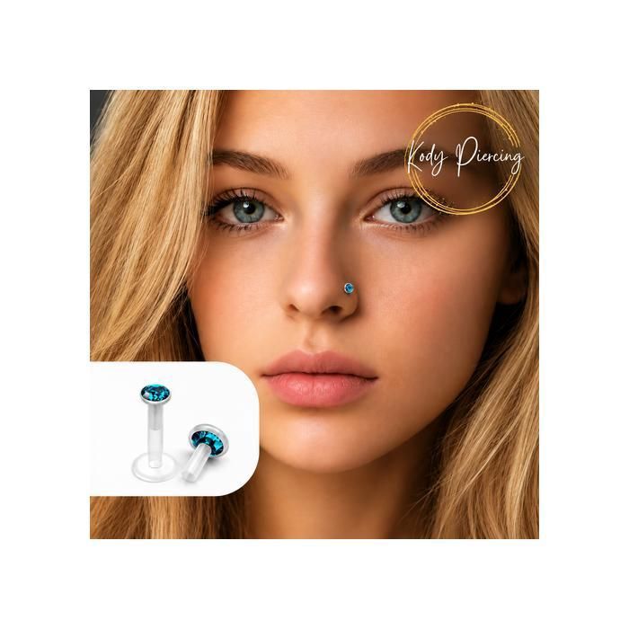 KODY PIERCING Piercing Labret Cristal Vert Bleu Turquoise Tige 6 mm - Éclat Océanique