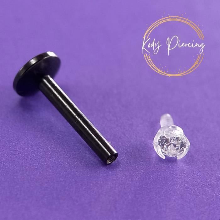 KODY PIERCING Labret Noir Cristal Serti KODY Tige 8 mm - Style Intense et Confort Absolu