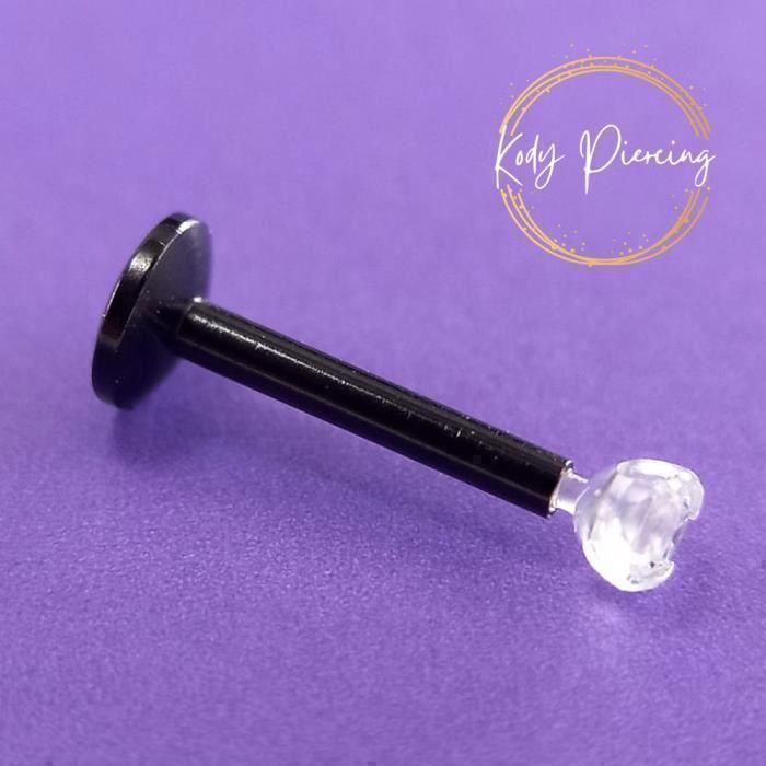 KODY PIERCING Labret Noir Cristal Serti KODY Tige 8 mm - Style Intense et Confort Absolu