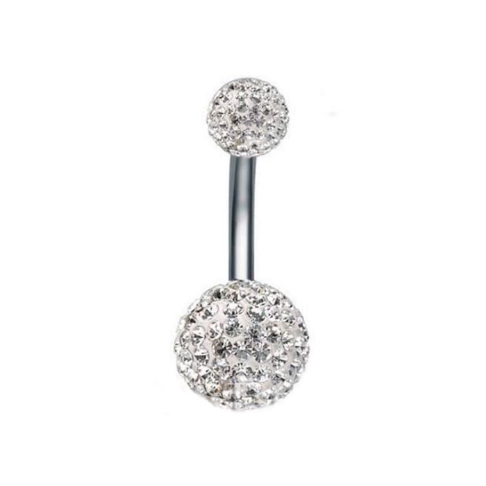 KODY PIERCING Piercing Nombril 2 Boules Pavées Cristal Blanc Acier Chirurgical 10mm - Pureté Scintillante et Éclat Luxue
