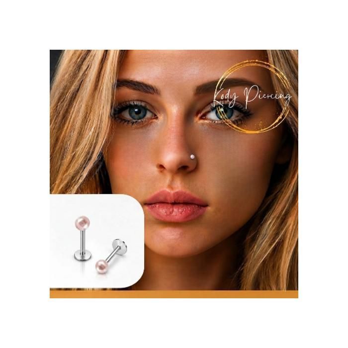 KODY PIERCING Piercing Labret Acier Chirurgical Boule Perle Rose Nacrée Tige 8 mm – Style Affirmé et Confort Ultime