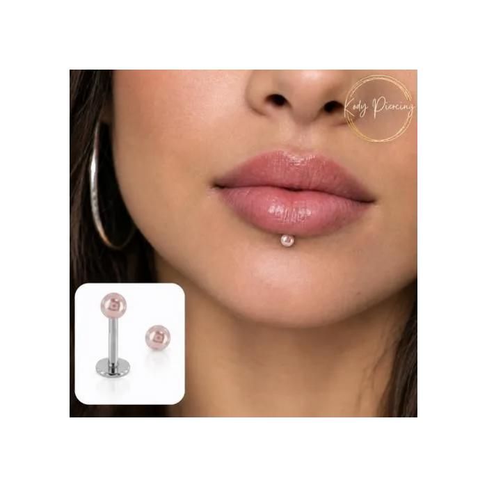 KODY PIERCING Piercing Labret Acier Chirurgical Boule Perle Rose Nacrée Tige 6 mm – Raffinement Bohème et Confort Parfai