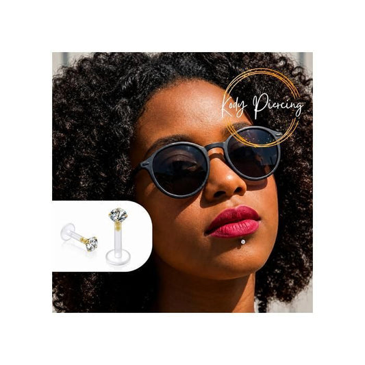 KODY PIERCING Piercing Labret Cristal Rond Acier 316L Serti Pierre Centrale Tige 6mm Éclat Pur