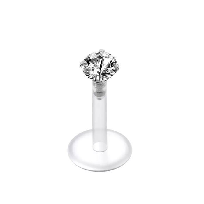 KODY PIERCING Piercing Labret Cristal Rond Acier 316L Serti Pierre Centrale Tige 6mm Éclat Pur