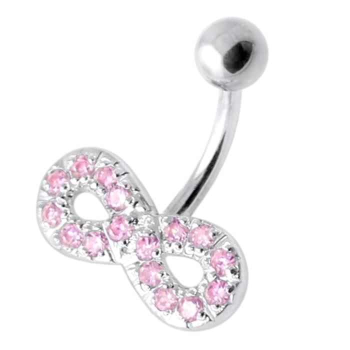 KODY PIERCING Piercing Nombril Symbole Infini Cristaux Roses Argent 925 - Élégance Poétique et Légèreté Absolue