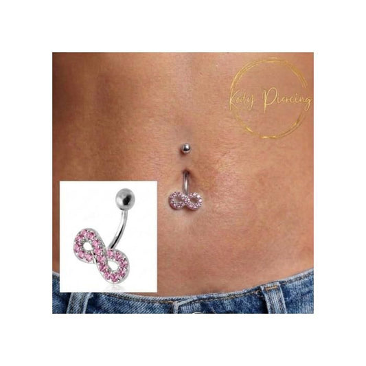 KODY PIERCING Piercing Nombril Symbole Infini Cristaux Roses Argent 925 - Élégance Poétique et Légèreté Absolue