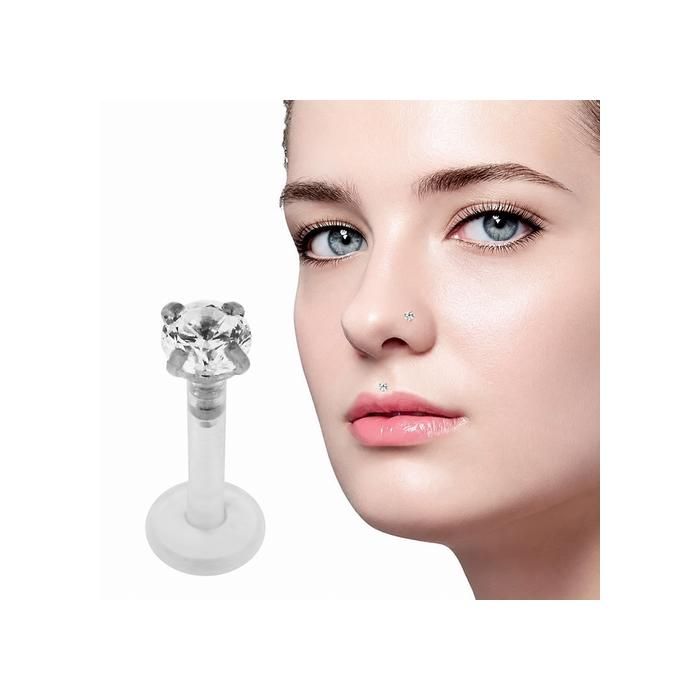 KODY PIERCING Labret Tige Souple Transparente Cristal Rond Serti Argent Tige 6 mm - Pureté Cristalline et Grâce Souverai
