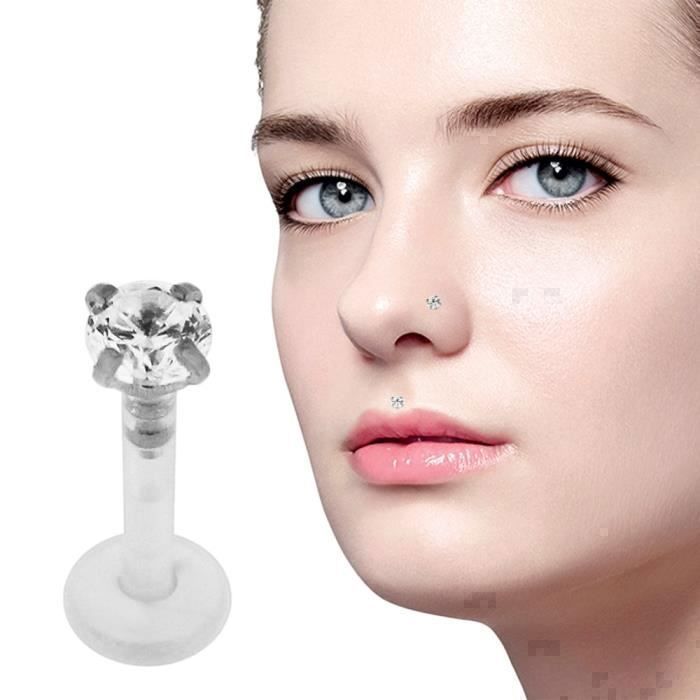 KODY PIERCING Labret Tige Souple Transparente Cristal Rond Serti Argent Tige 10 mm - Pureté Cristalline et Grâce Souvera