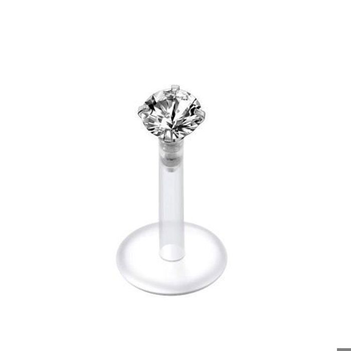KODY PIERCING Labret Tige Souple Transparente Cristal Rond Serti Argent Tige 10 mm - Pureté Cristalline et Grâce Souvera
